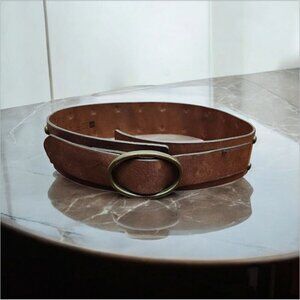 GAP BELT Brown GENUINE Cowhide Leather Heavy Brass Belt Buckle Brass Studs Buckl